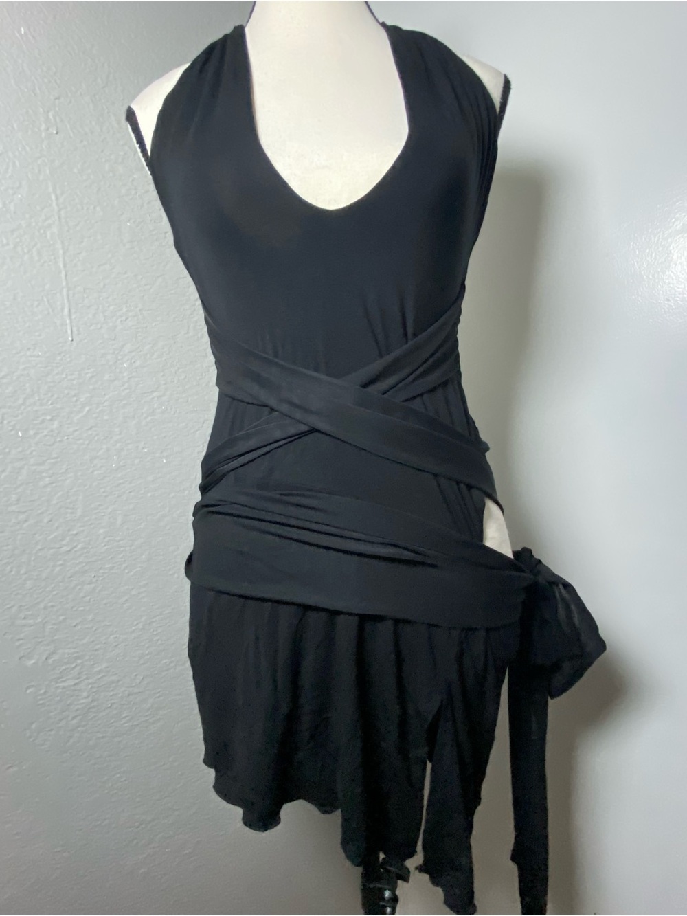 I.AM.GIA Black Halter Mesh Tie Wrap Dress Size Small